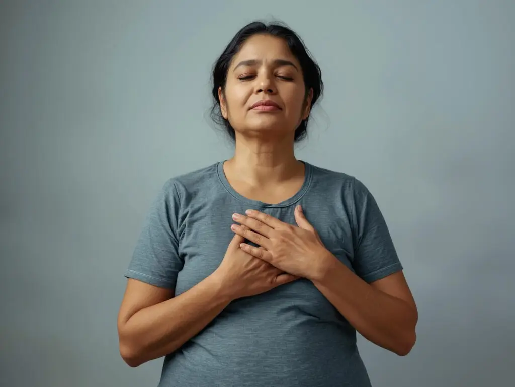 woman breathing with eyes closed